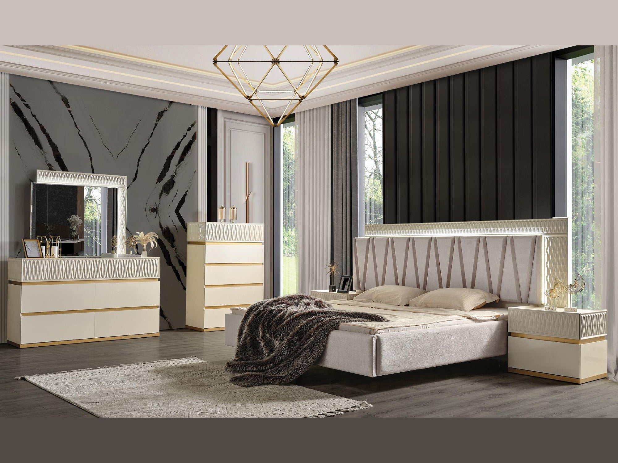 3 Door Wardrobe Set Nera 3 Piece Cream On Oak Wardrobe, 4 Drawer Bedroom  Furniture Set, image size:2000x1500