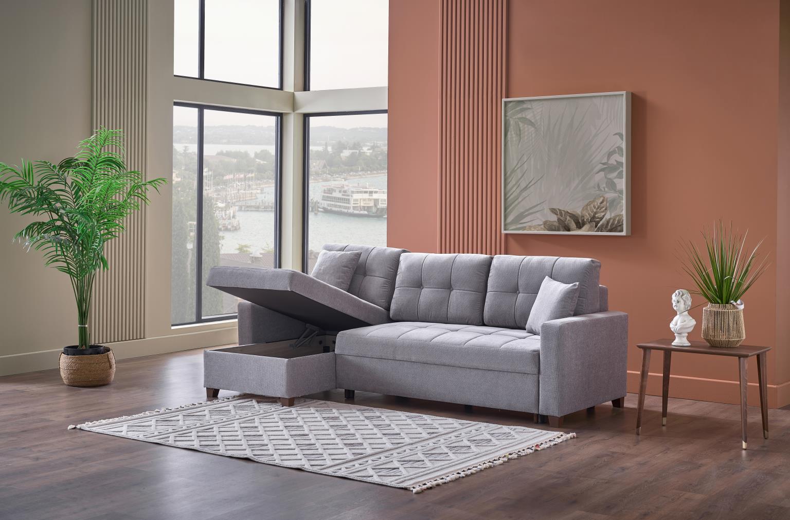 Ivy 102" Reversible Chase Queen Sleeper Sectional - Grey