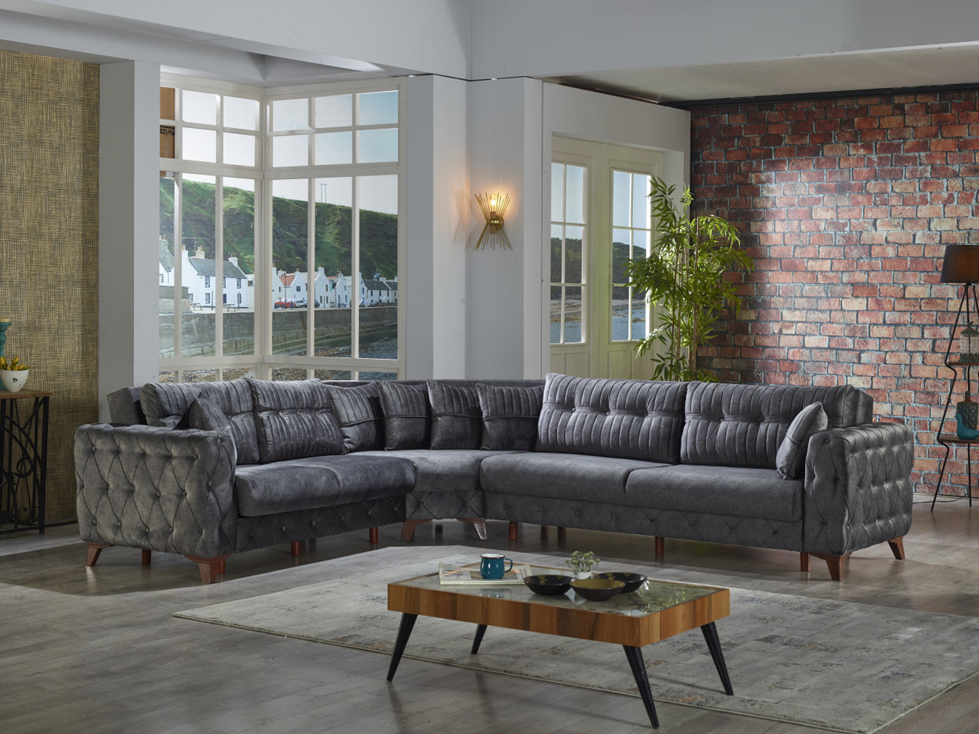 Lizbon 118" Wide Square Arm Convertible Sectional