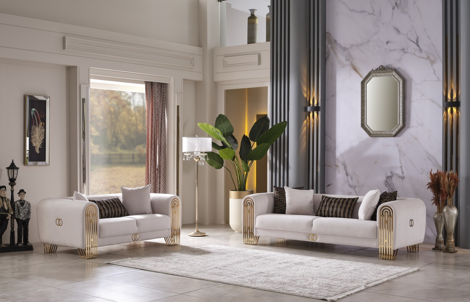 Monaco Stationary Living Room Set (Cream)