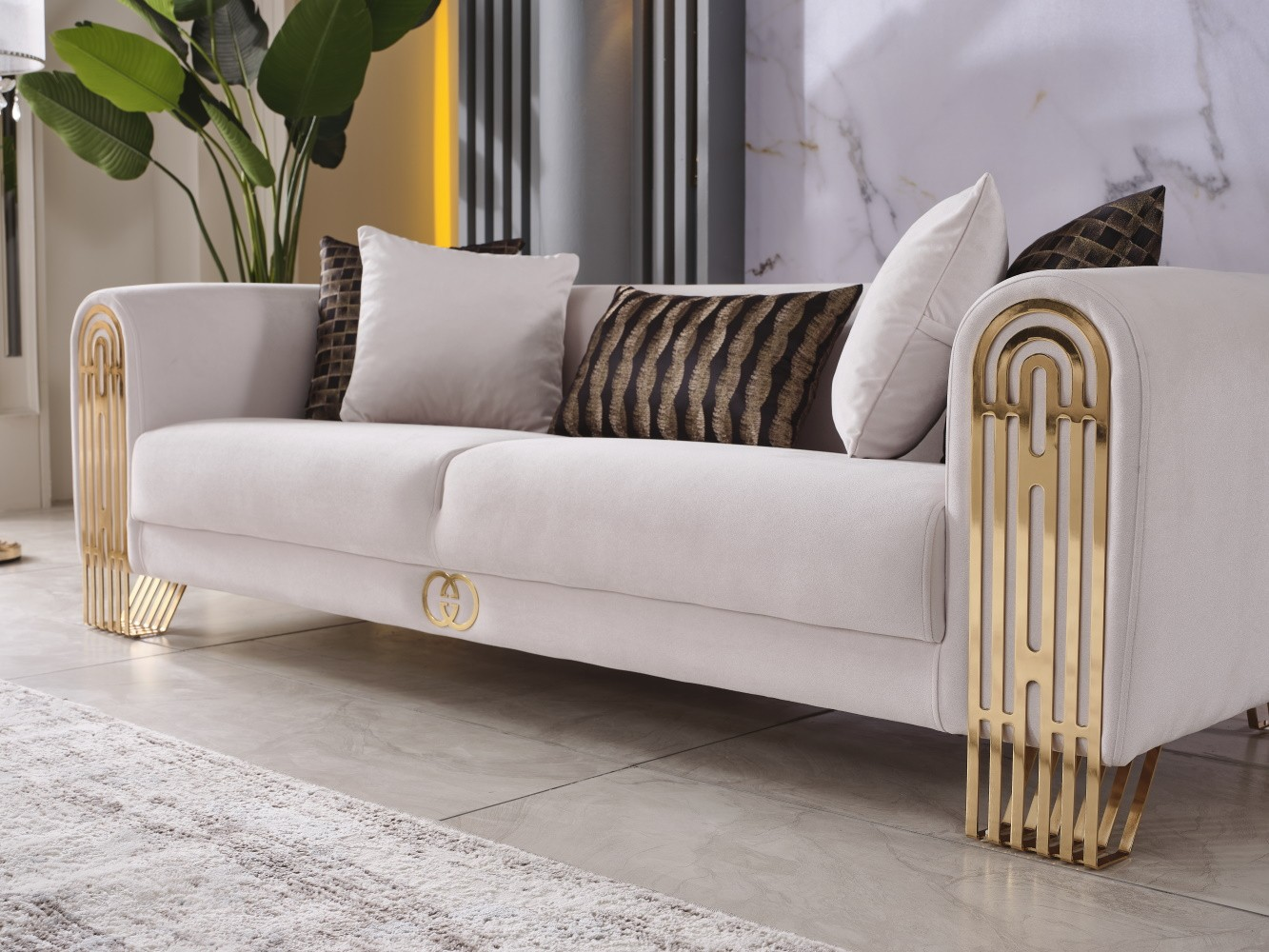 Monaco Stationary Living Room Set (Cream)