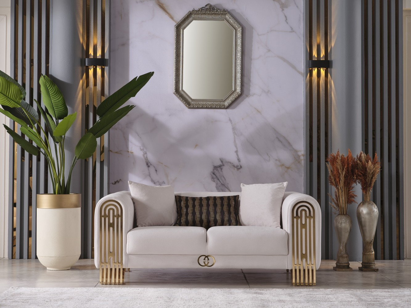 Monaco Stationary Living Room Set (Cream)