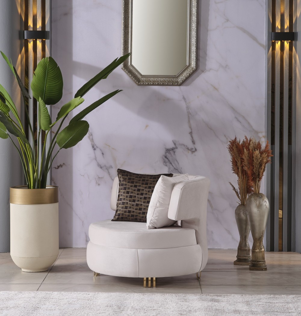 Monaco Stationary Living Room Set (Cream)