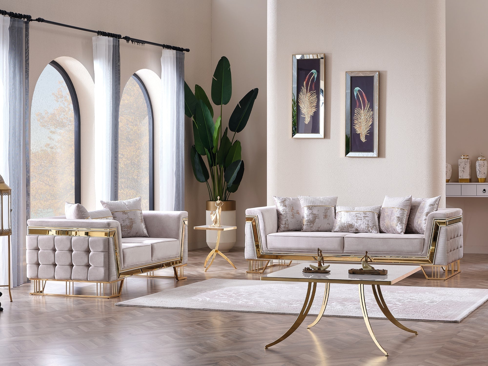 Munich Stationary Living Room Set (Cream)