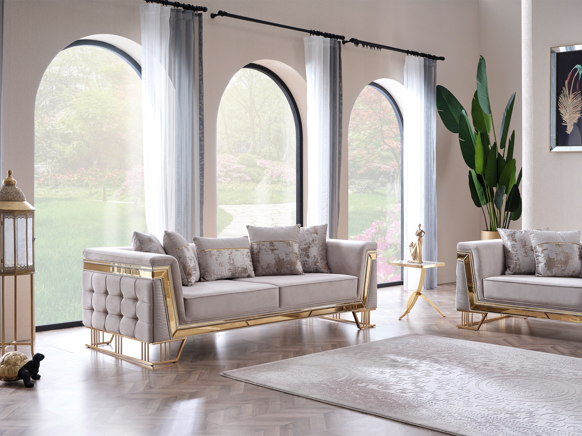 Munich Stationary Living Room Set (Cream)