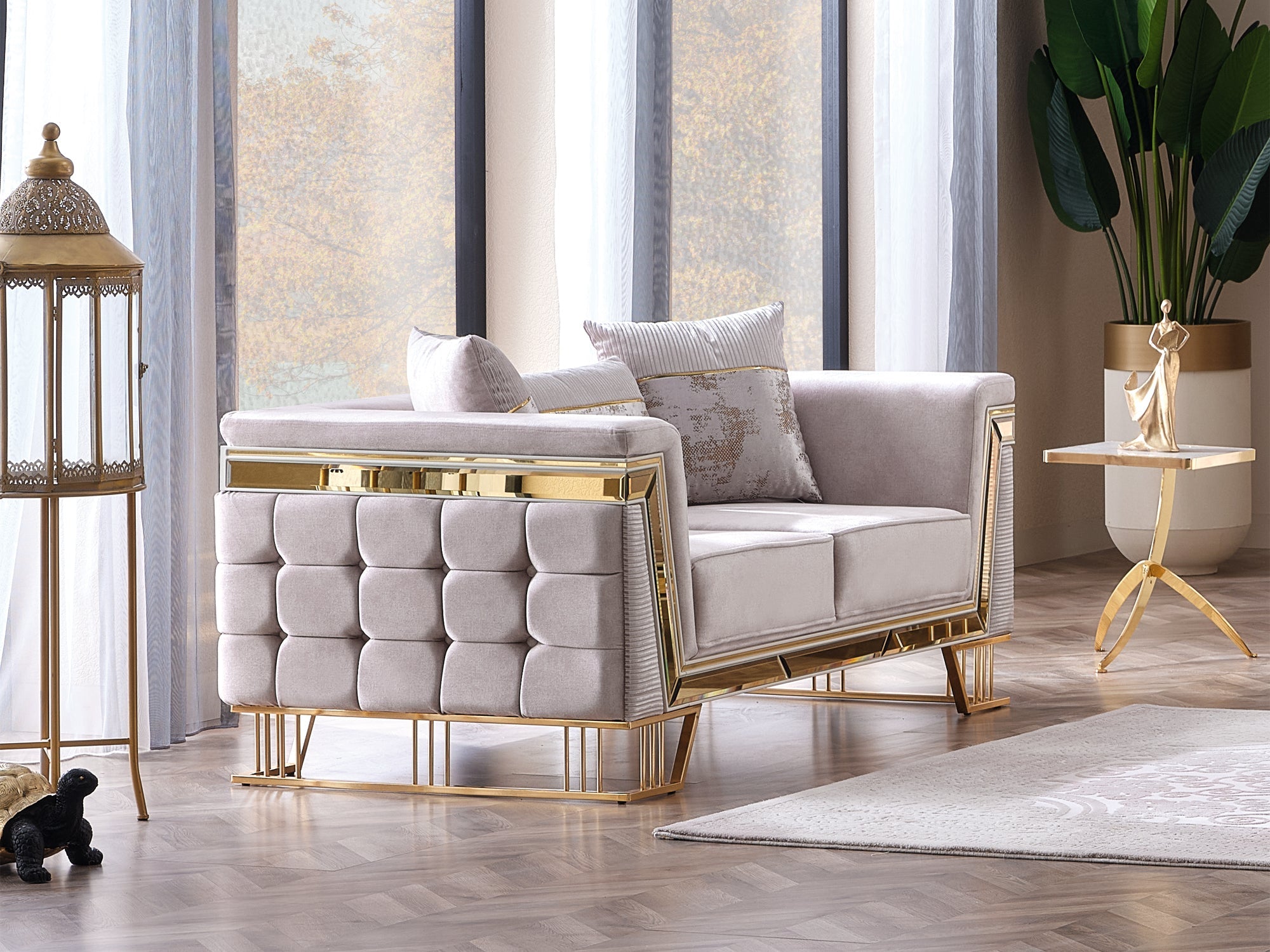 Munich Stationary Living Room Set (Cream)