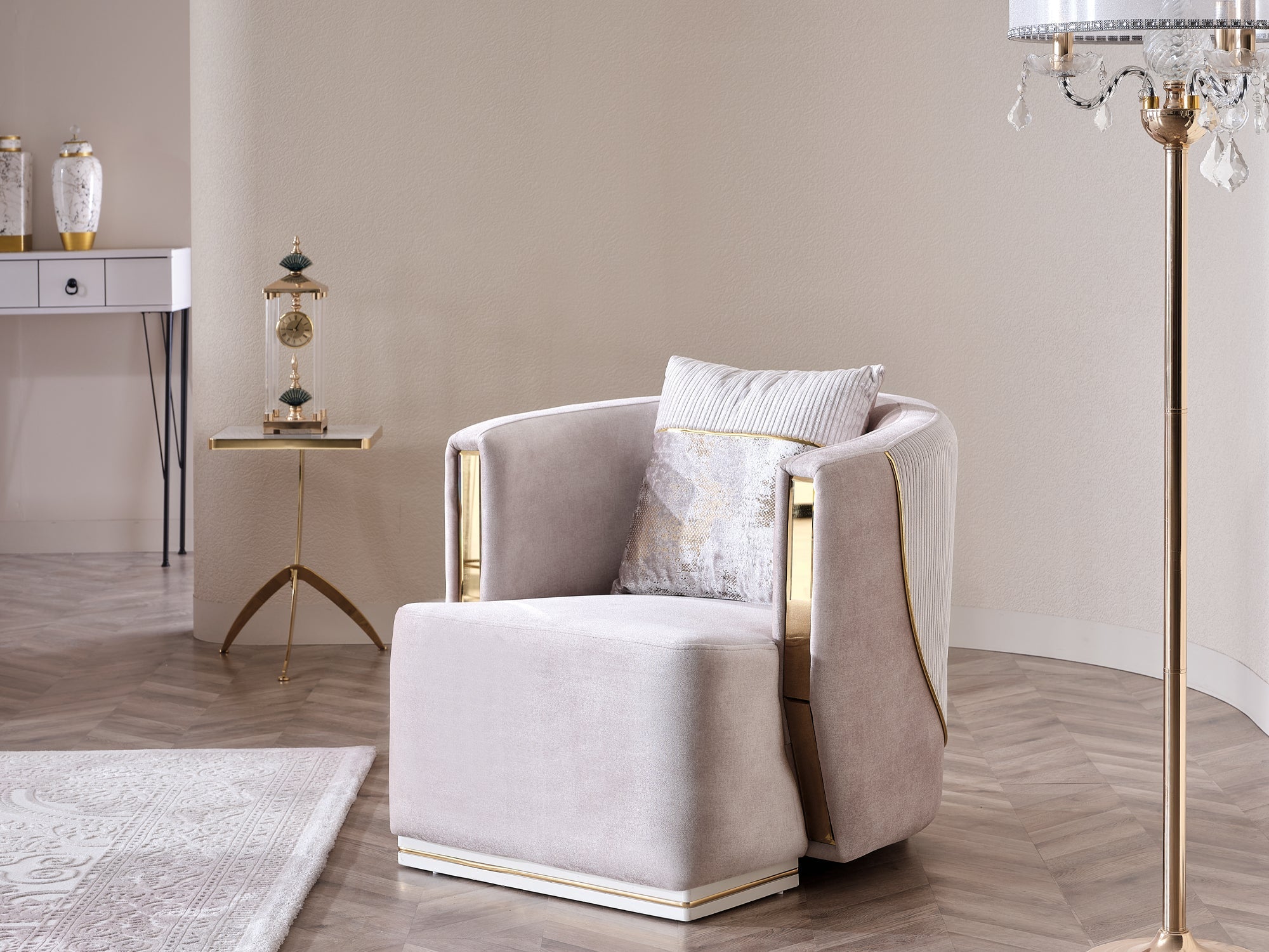 Munich Stationary Living Room Set (Cream)