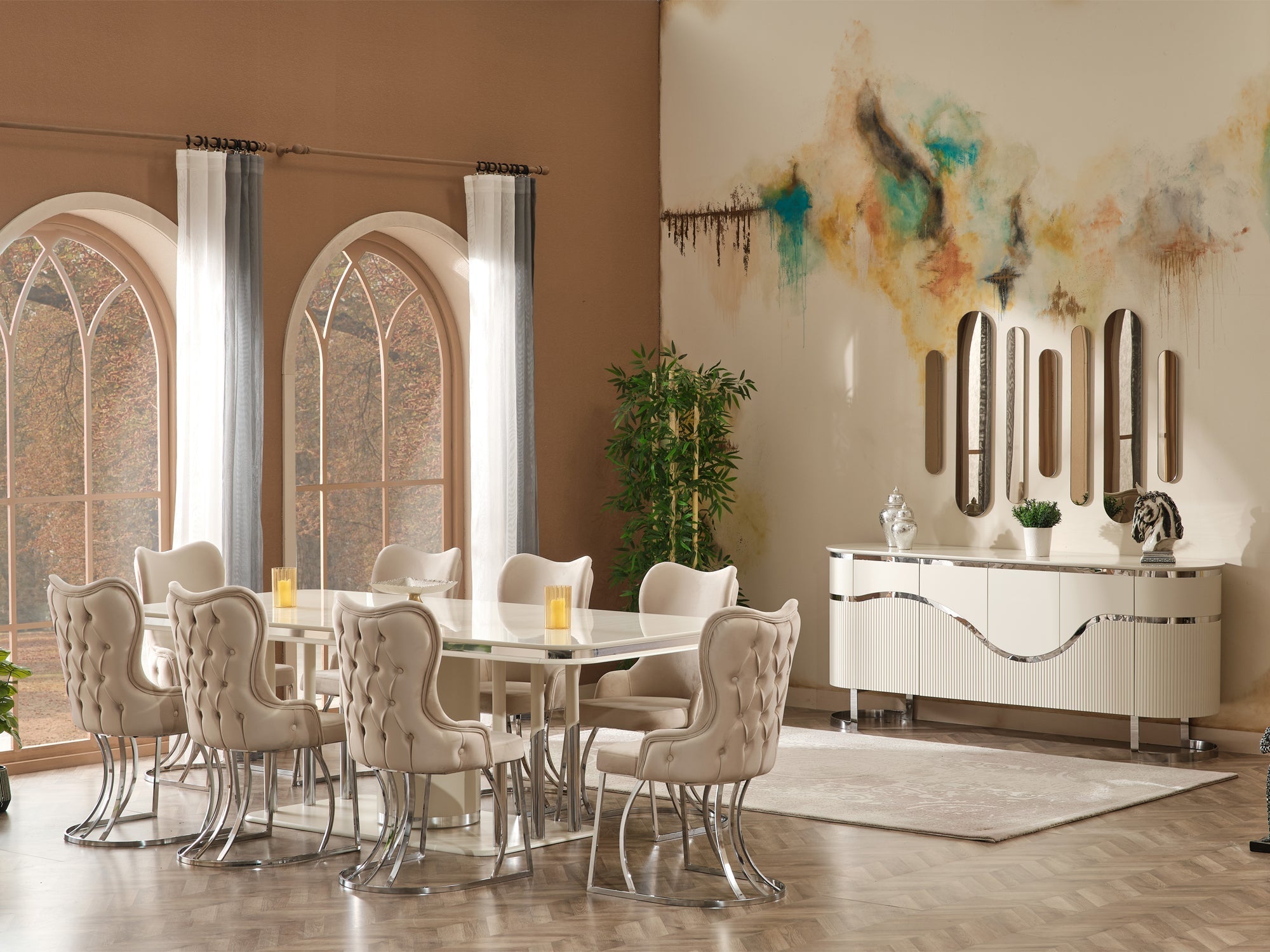 Prag 81" Wide 4 Door Buffet with Mirror