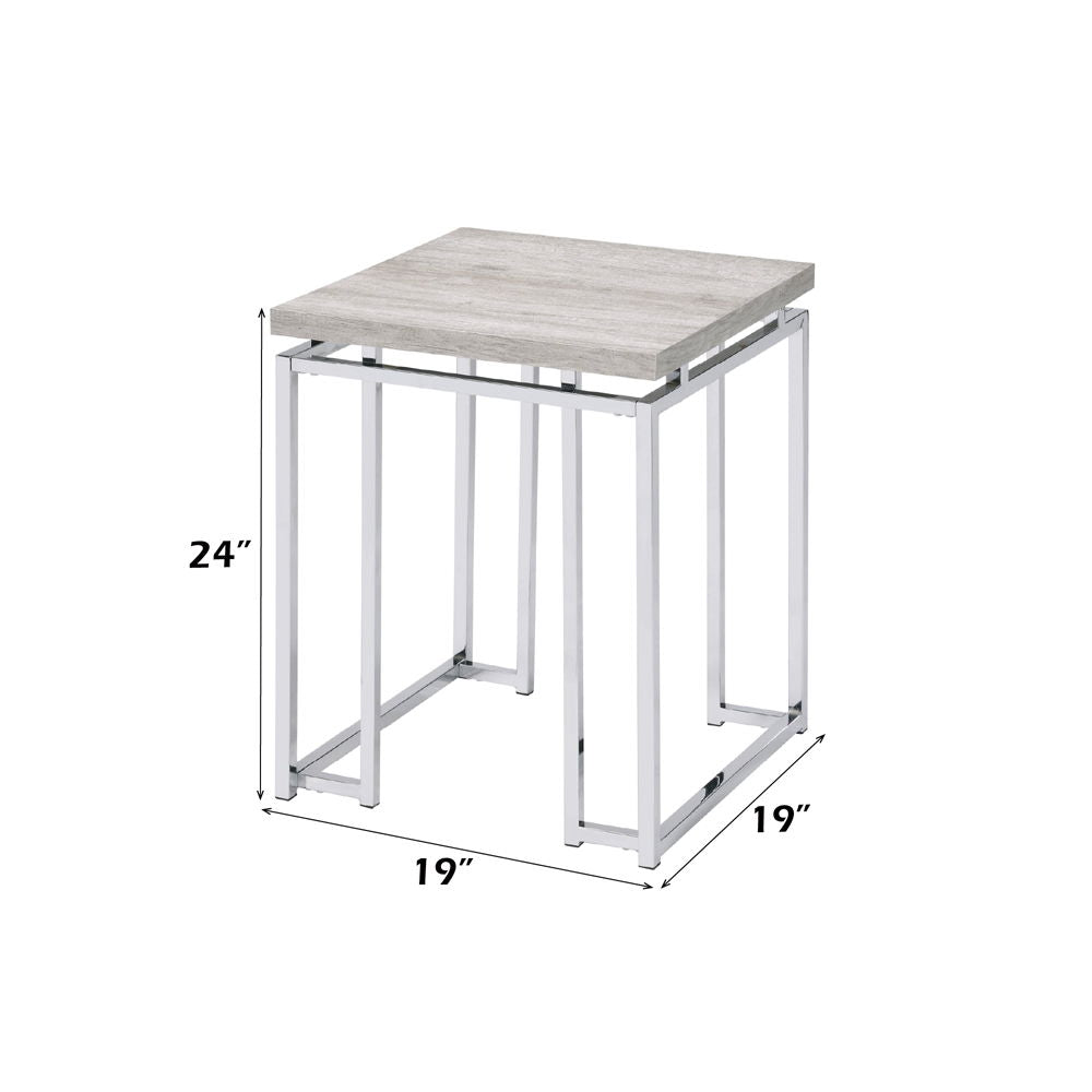 Chafik - End Table - Natural Oak & Chrome