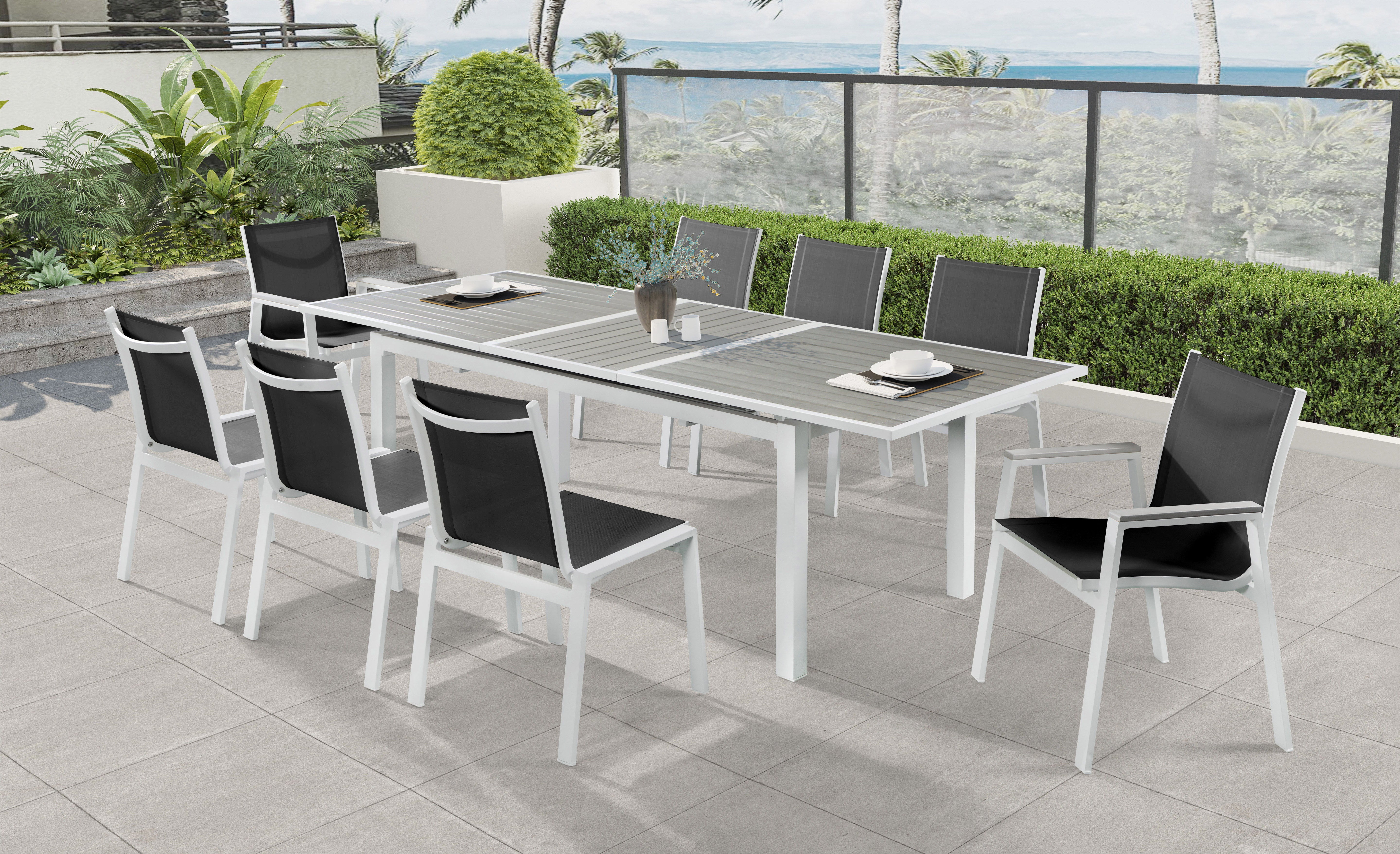 Nizuc - Outdoor Patio Dining Arm Chair With White Frame And Gray Arms (Set of 2)