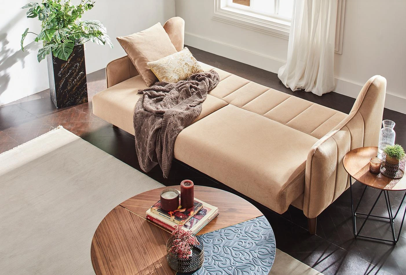 Purple Velvet Fabia 3-Seater Sofa Bed with Storage