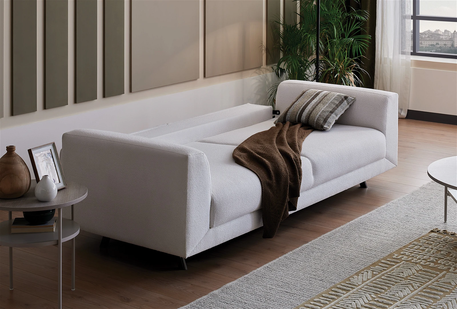 White Boucle Basel 3-Seater Sofa Bed
