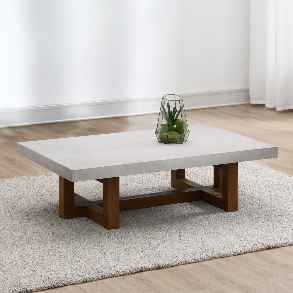 Keven - Coffee Table - Faux Concrete Top & Walnut Finish
