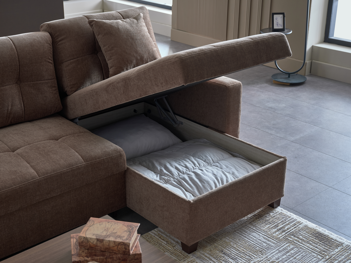 Ivy 102" Reversible Chase Queen Sleeper Sectional - Brown