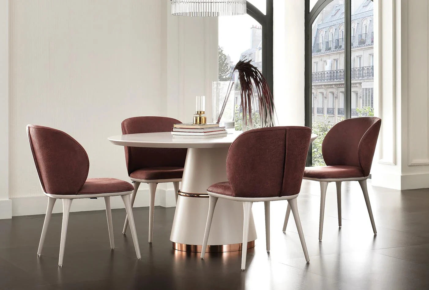 Vienna Round Dining table Cream With Black Glass Top