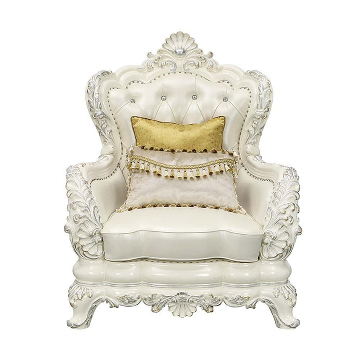 Adara - Chair - White PU & Antique White Finish