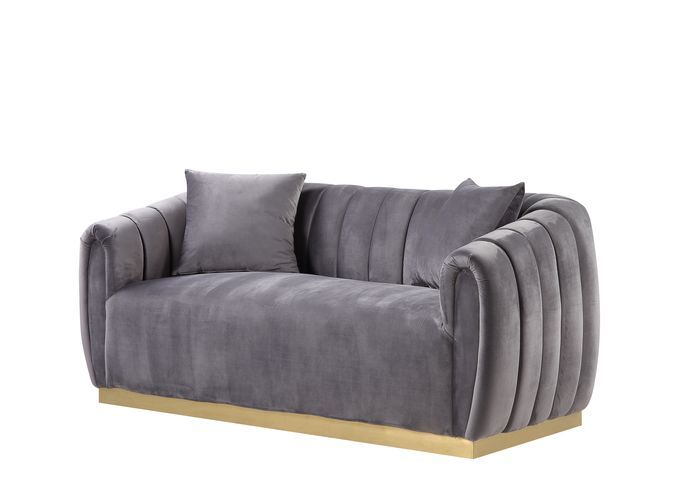 Elchanon - Loveseat - Gray Velvet & Gold Finish