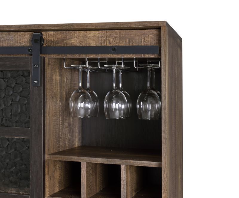 Treju - Wine Cabinet - Obscure Glass, Rustic Oak & Black Finish