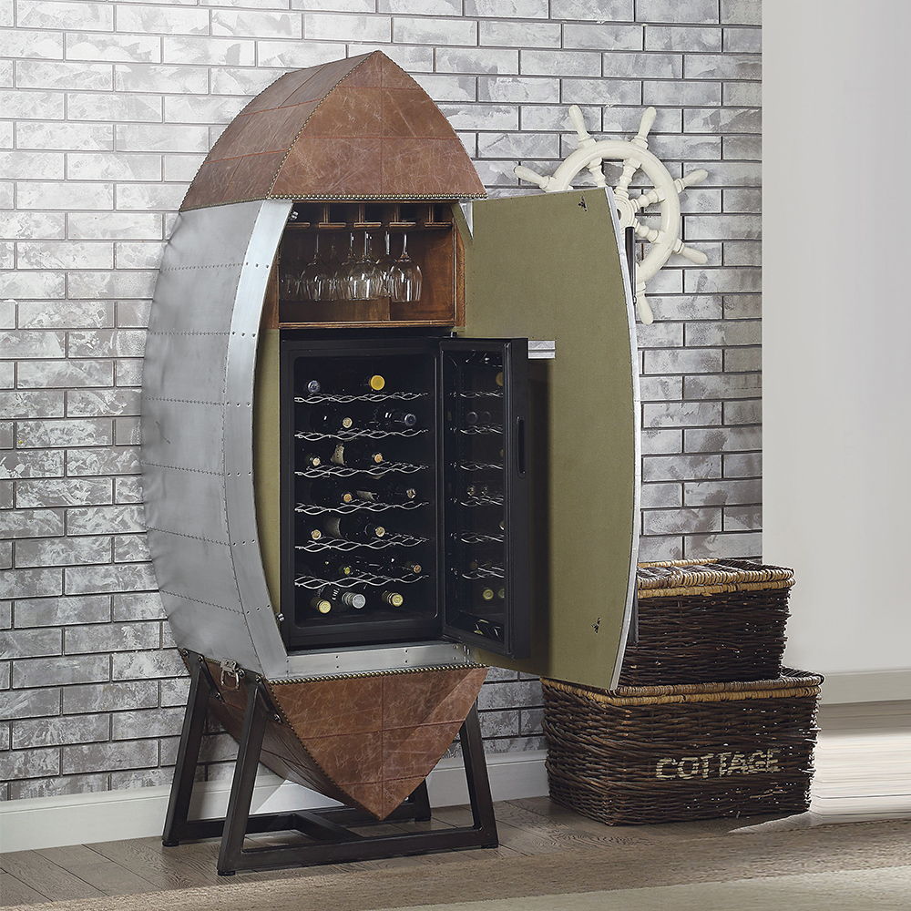 Brancaster - Wine Cabinet - Retro Brown Top Grain Leather & Aluminum