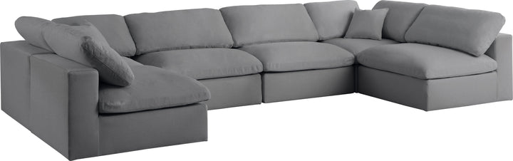 Serene - Linen Textured Fabric Deluxe Comfort Modular Sectional 6 Piece - Grey - Fabric