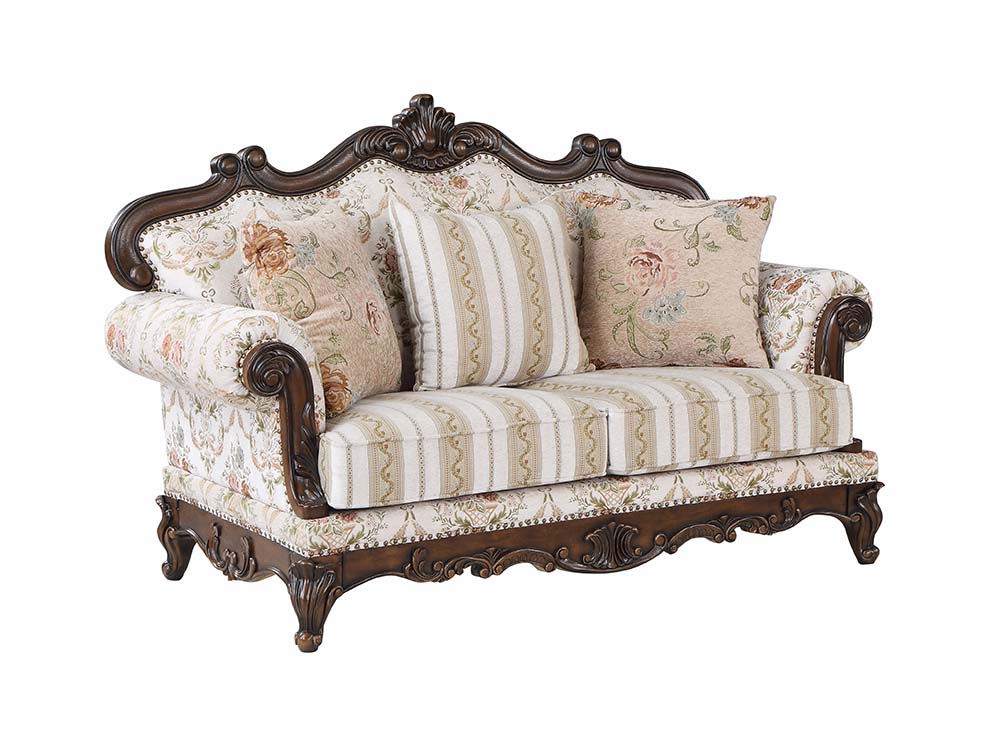 Nayla - Loveseat - Pattern Fabric & Walnut Finish