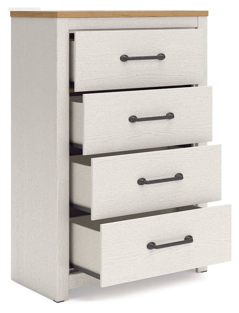 Linnocreek - White / Warm Brown - Four Drawer Chest