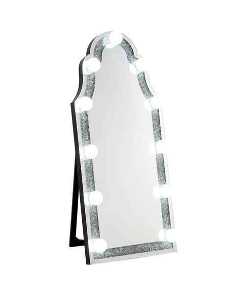 Noralie - Accent Floor Mirror - Mirrored & Faux Diamonds - Wood