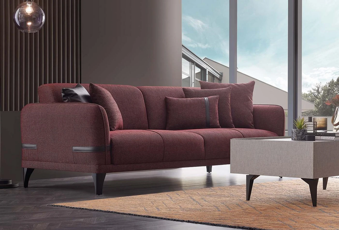 Linz 3-Seater Sofa Bed, Linen (Burgundy)