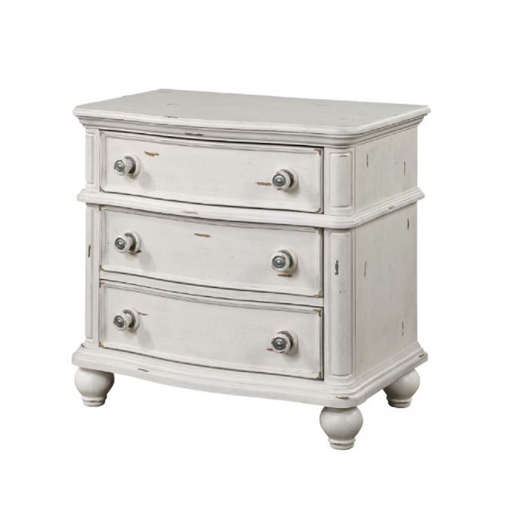 Jaqueline - Nightstand - Light Gray Linen & Antique White Finish