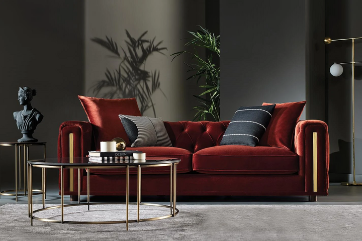 Sirona 3-Seater Sofa, Velvet (Brick Red)