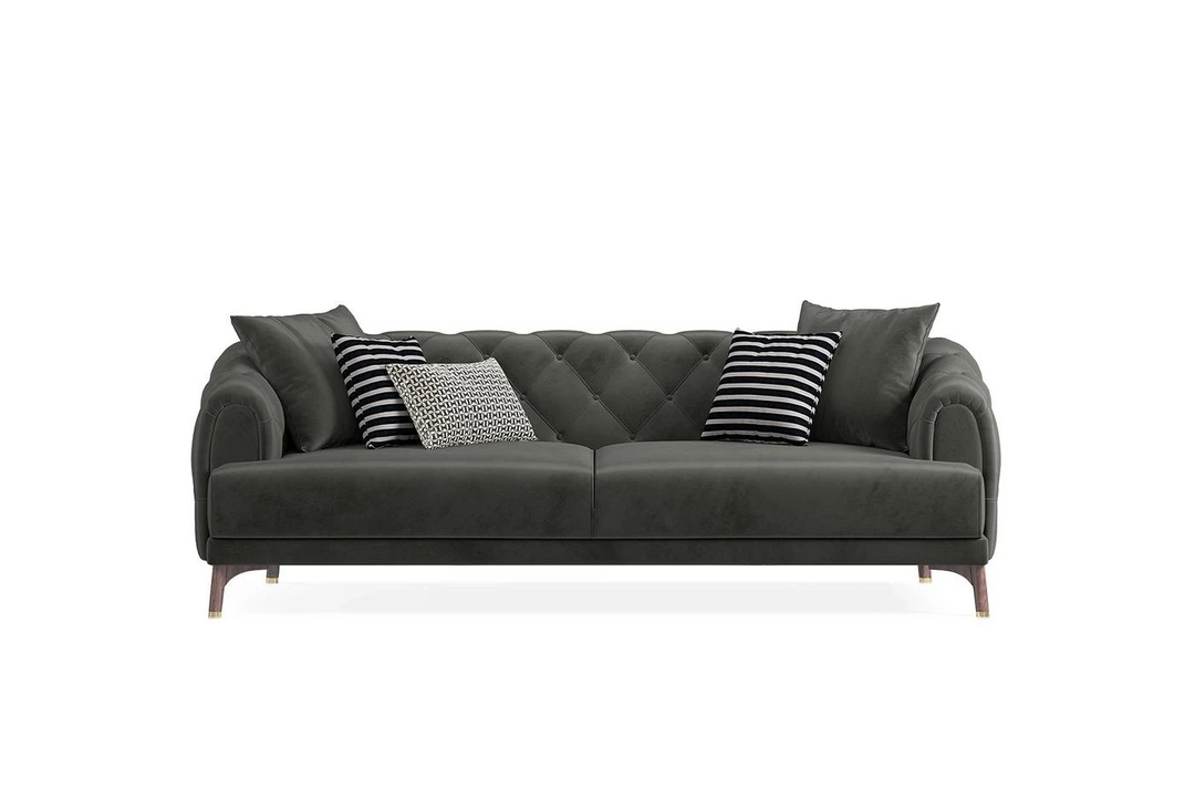 Grey Velvet Navona 3-Seater Sofa