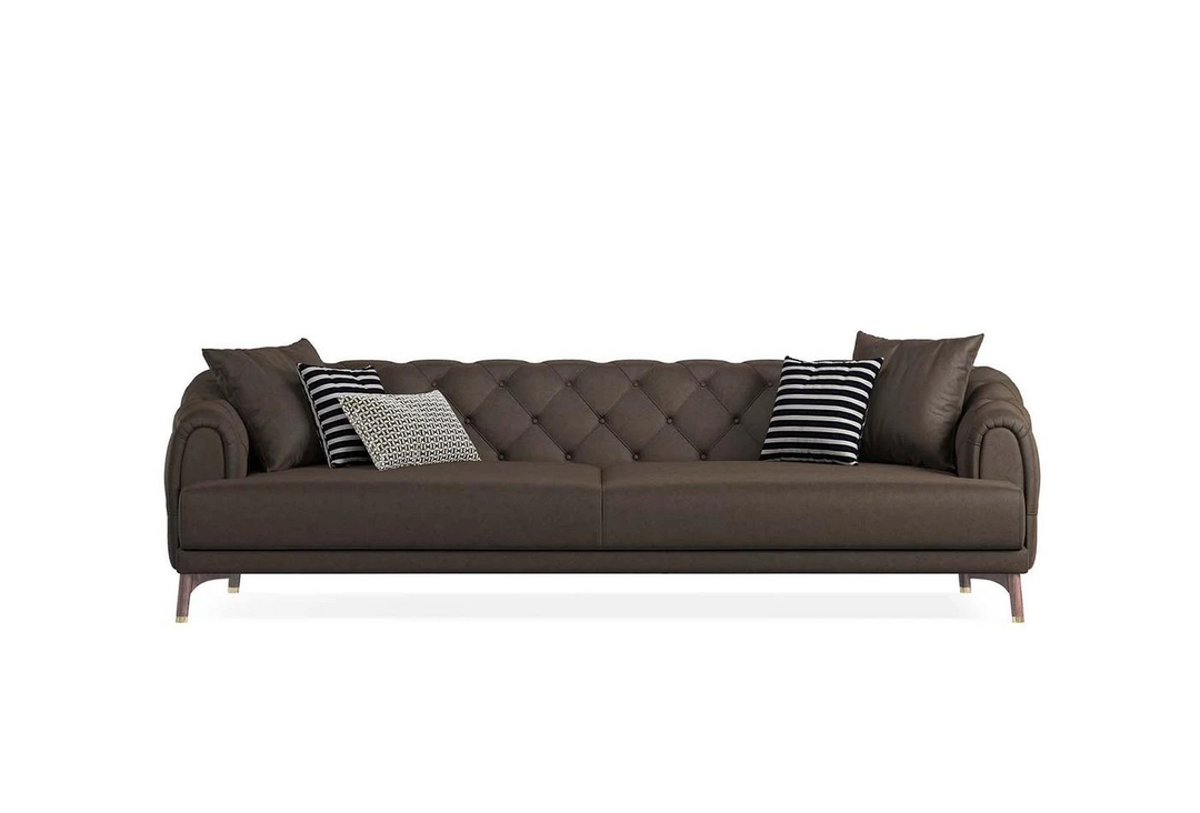 Brown Faux Leather Navona 4-Seater Sofa