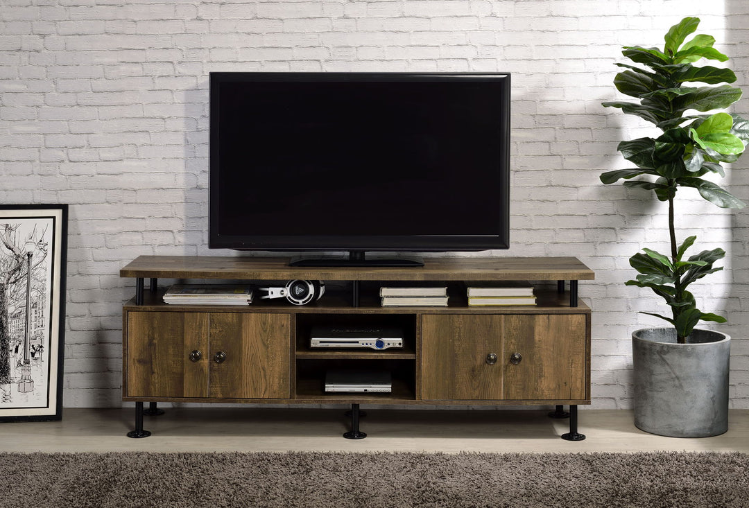 Ensata II - TV Stand - Rustic Oak & Black Finish