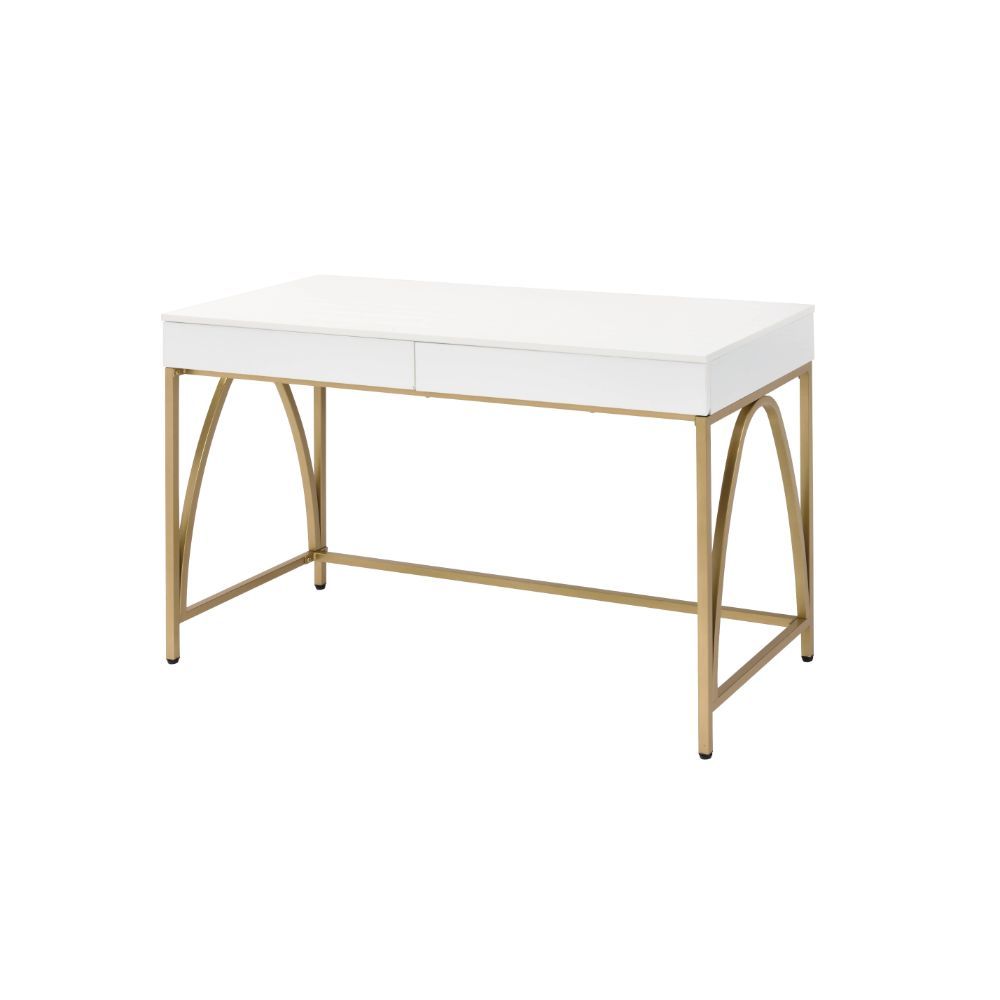 Lightmane - Desk - White High Gloss & Gold