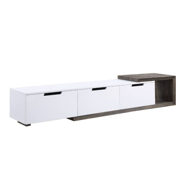 Orion - TV Stand - White High Gloss & Rustic Oak