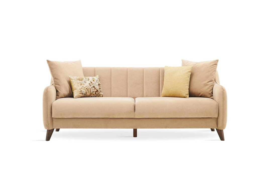 Light Brown Velvet Fabia 3-Seater Sofa Bed with Storage