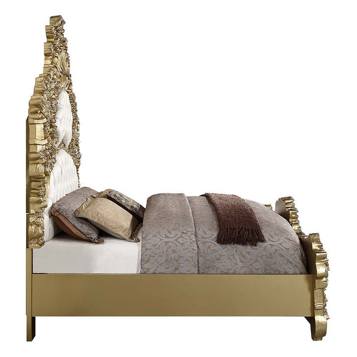 Bernadette - Eastern King Bed - White PU & Gold Finish