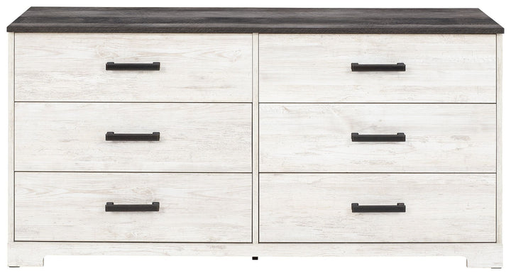 Shawburn - White / Black / Gray - Six Drawer Dresser - Pewter-tone Pulls