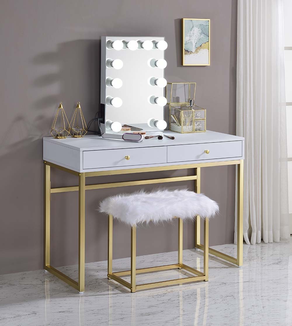 Coleen - Vanity Desk - White & Brass Finish