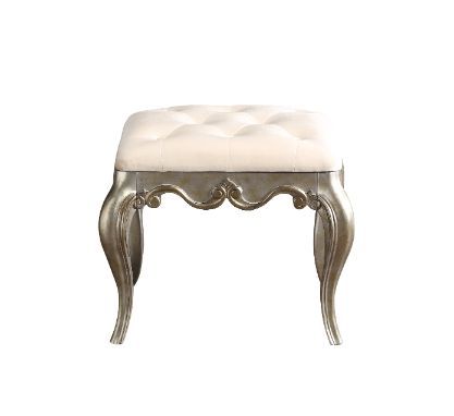 Esteban - Vanity Stool - Ivory Velvet & Antique Champagne Finish