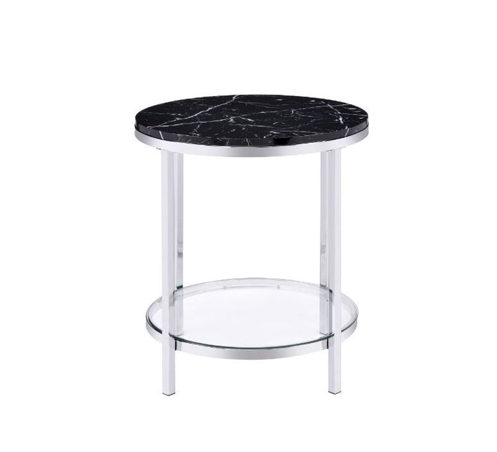 Virlana - End Table - Faux Black Marble & Chrome Finish