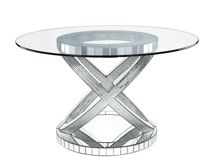 Ornat - Dining Table - Clear Glass, Mirrored & Faux Diamonds - 31"