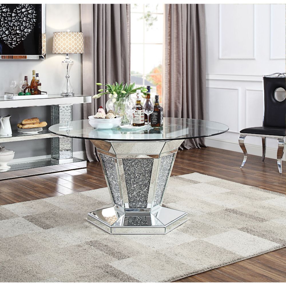 Noralie - Dining Table - Mirrored, Faux Diamonds & Clear Glass