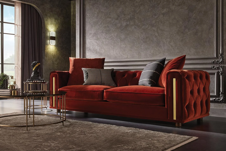 Sirona 3-Seater Sofa, Velvet (Brick Red)