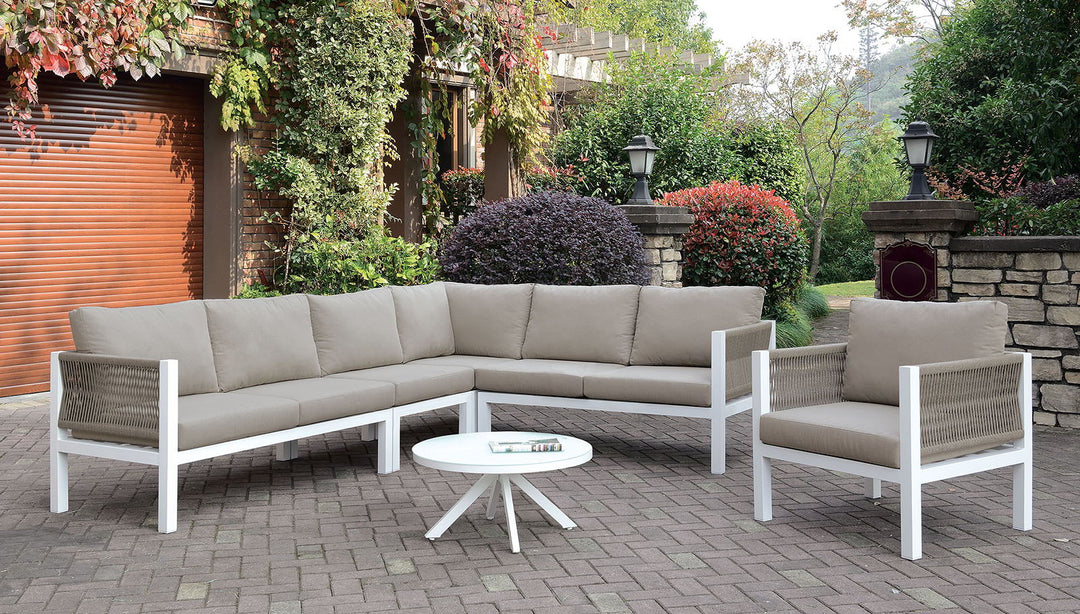 Sasha - Patio Sectional - White / Light Taupe