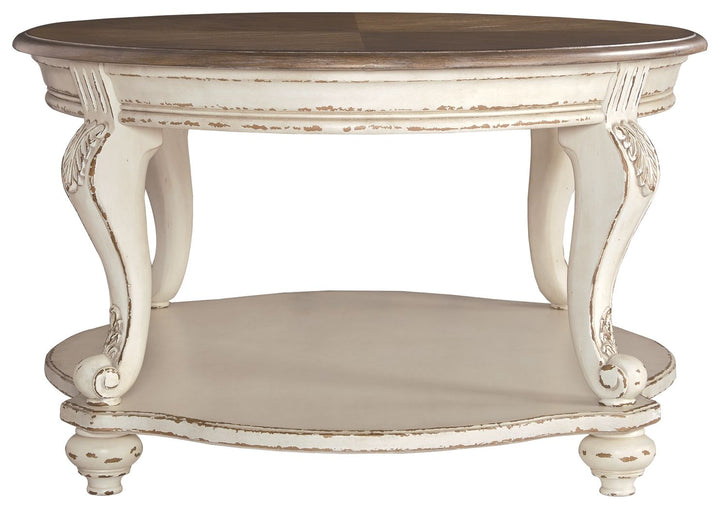 Realyn - White / Brown - Oval Cocktail Table