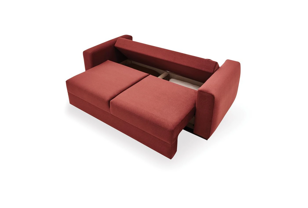 Carino 2-Seater Sofa Bed with Storage, Velvet (Burgundy)