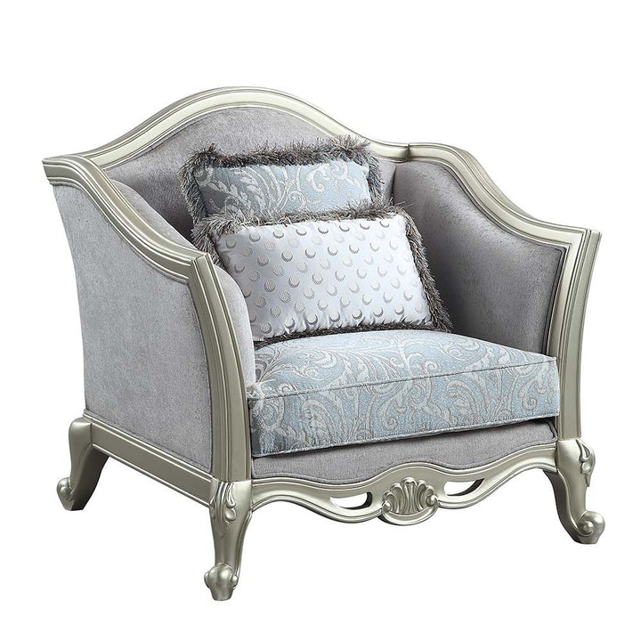 Qunsia - Chair - Light Gray Linen & Champagne Finish