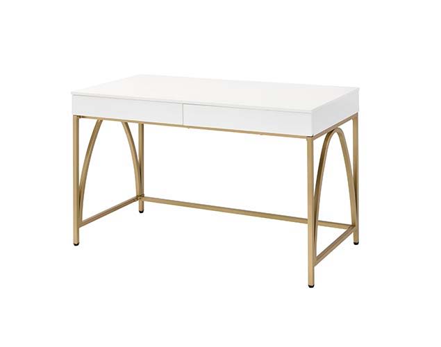 Lightmane - Vanity Desk - White High Gloss & Gold Finish