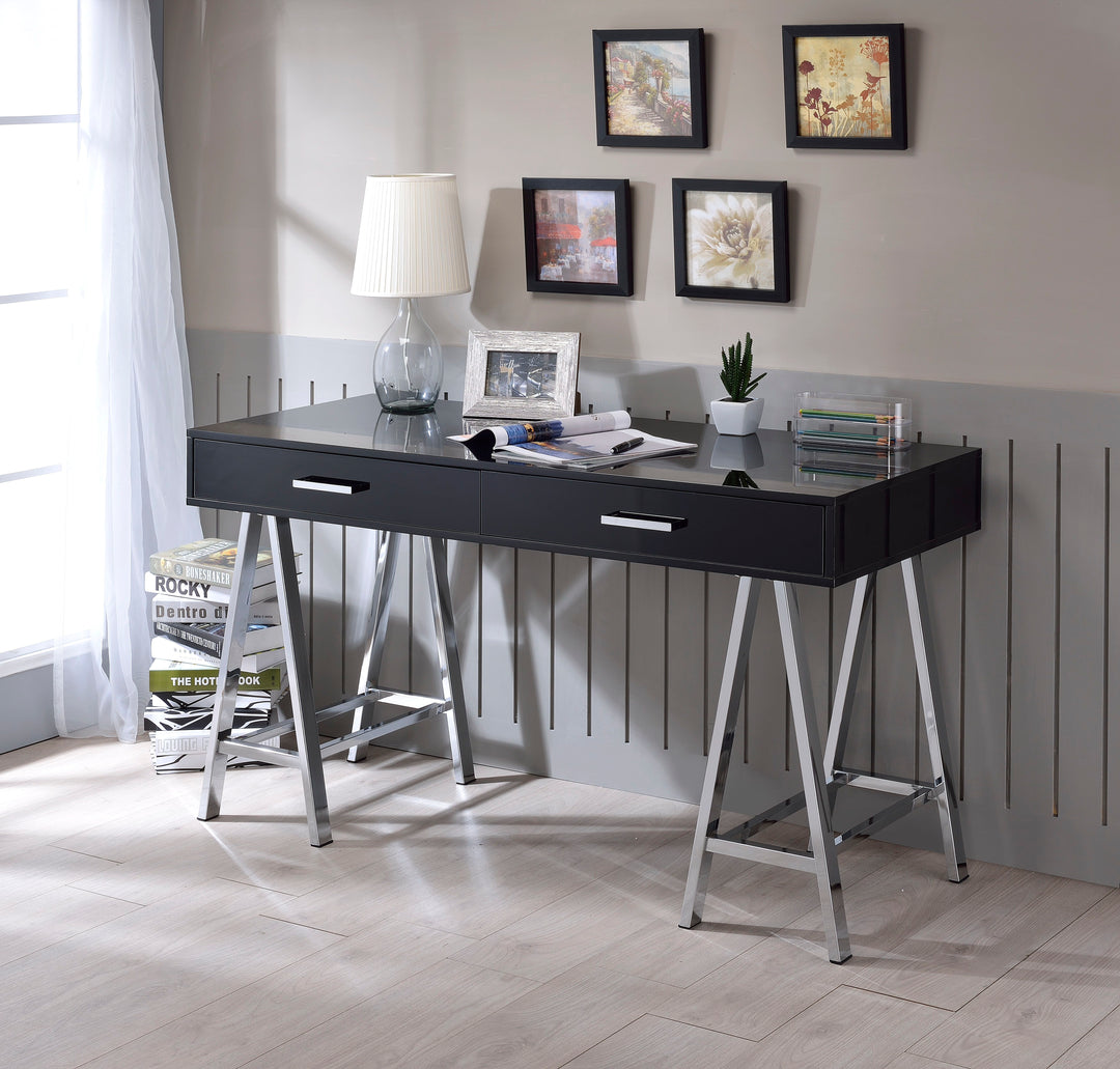 Coleen - Desk - Black High Gloss & Chrome